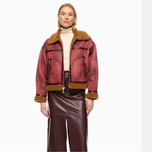 Women's Shearling Jacket in Red and Brown